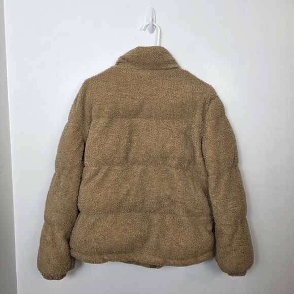Platinum Cozy Tan Turtle Neck Outdoor Cute Puffer Sherpa Teddy Jacket Size Large - Picture 3 of 8